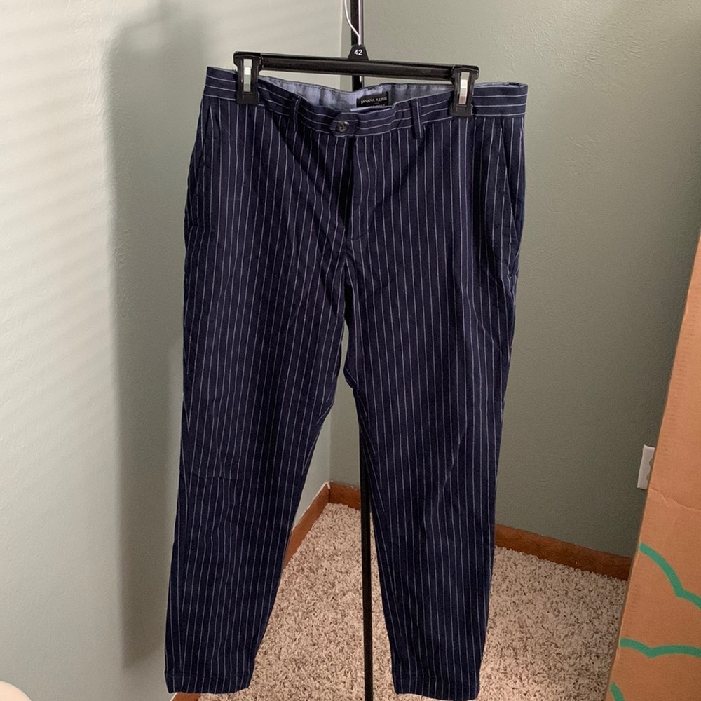 Slim tapered fit pinstripe pants | navy